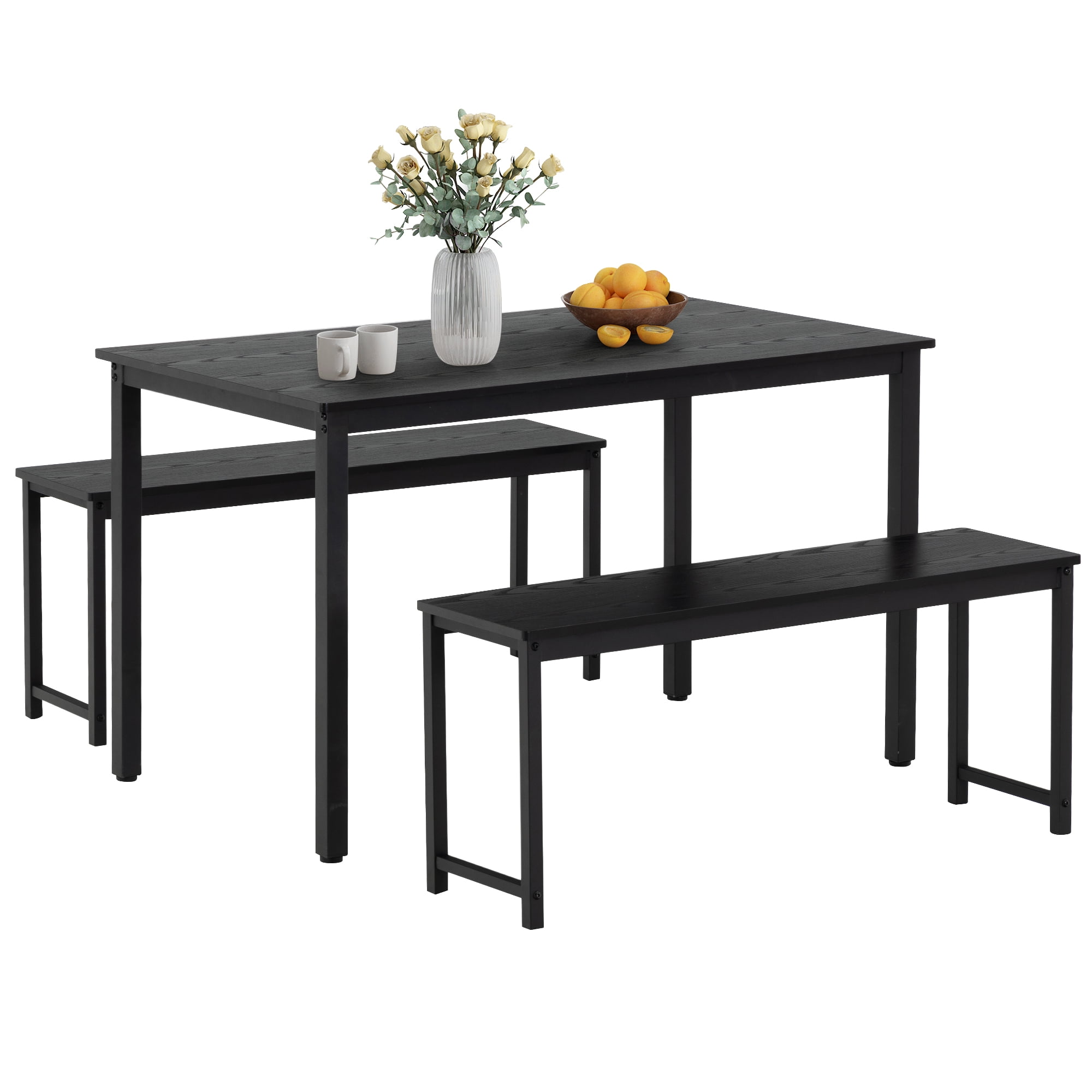 Black Dining Table Set for 4, New Upgraded 3-Piece Dining Room Table ...