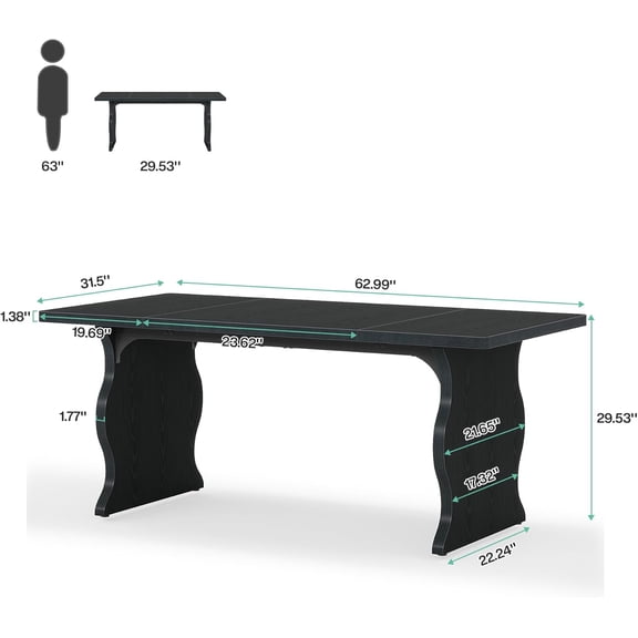 Black Dining Table for 4-6, 63-Inch Rectangular Modern Kitchen Table