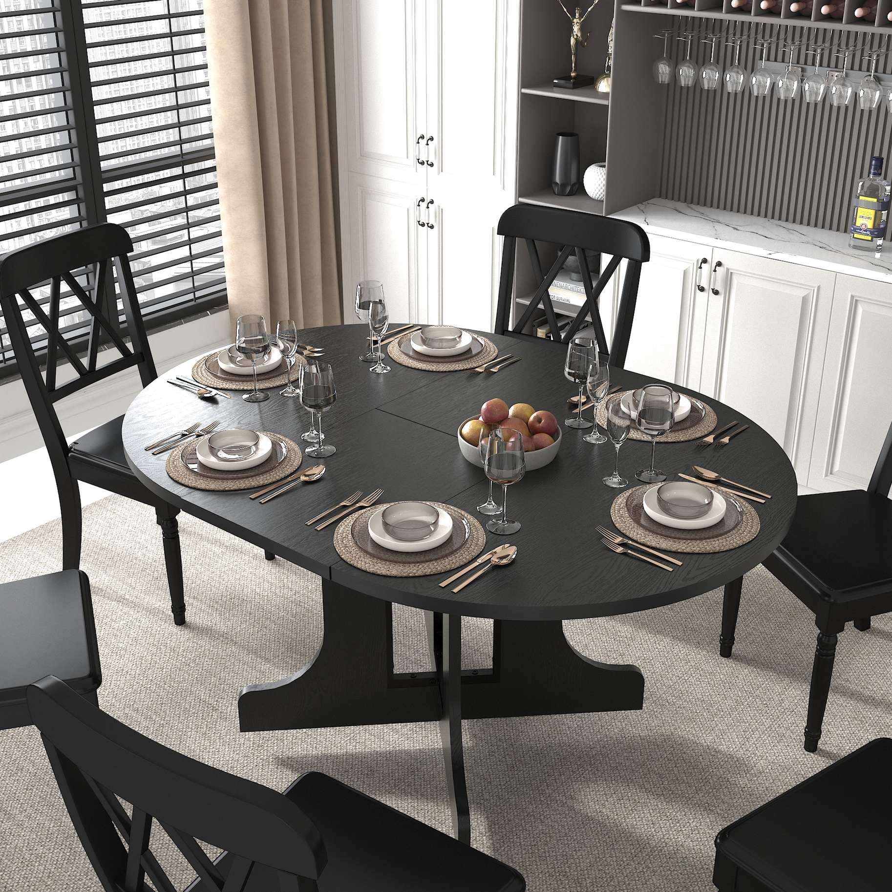 Table Removeable Black Dining Table with Removable Leaf | Farmhouse, Flexible Design for ...
