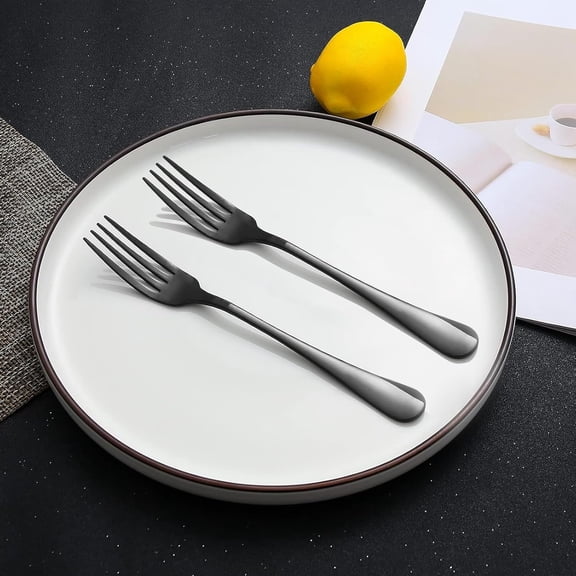 Black Dinner Forks, Stainless Steel Flatware, Mirror Polished & Dishwasher Safe