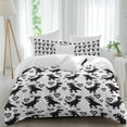 thumbnail image 1 of Black Dinosaur Comforter Set Full Size, Pixel Art Style Cartoon Animals Heart Farmhouse Soft Bedding Set for Man Woman, 4 Pieces Duvet Cover Set with Fitted Sheet, 2 Pillowcases, 1 of 12