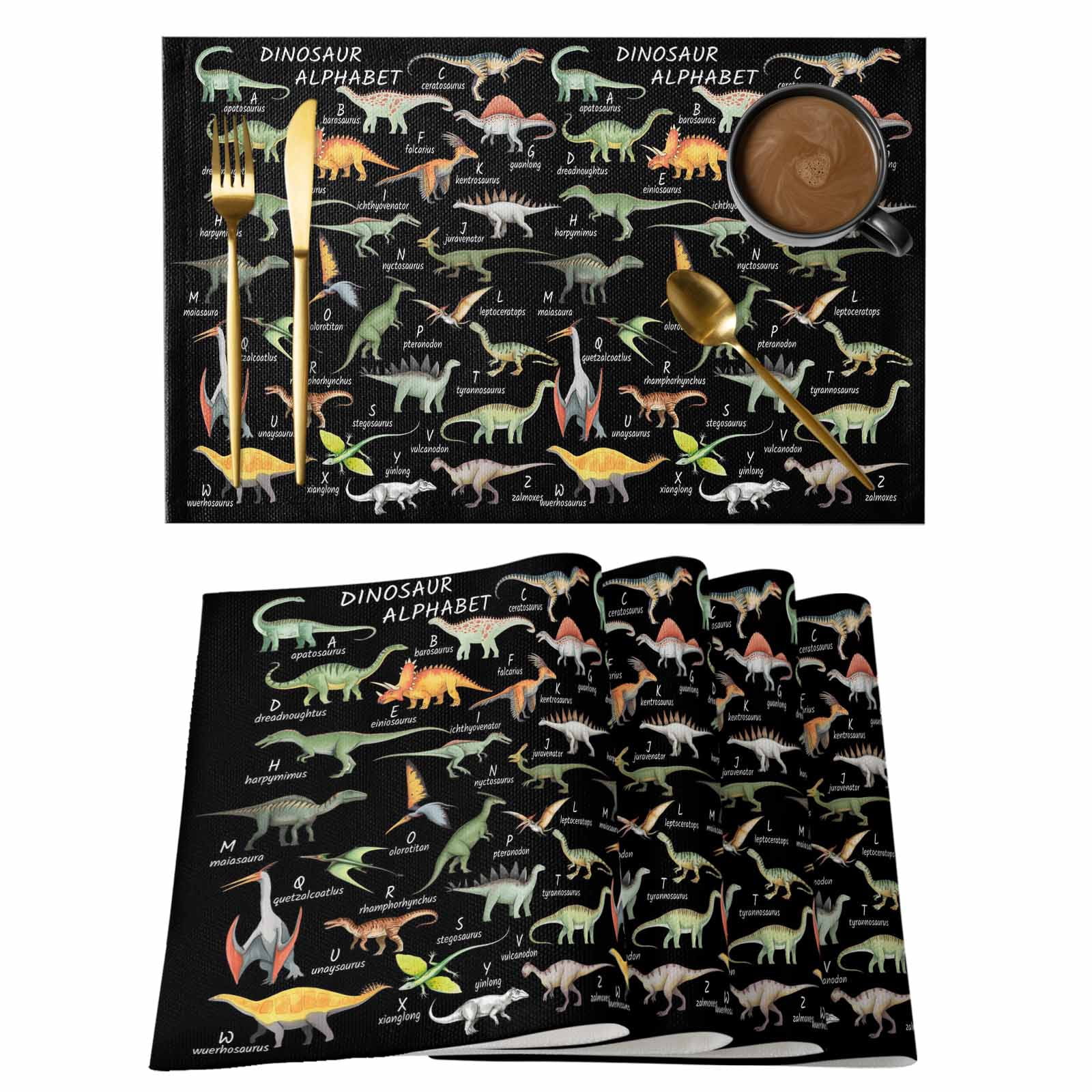Black Dinosaur Placemats Set of 4 Vintage Letters Farm Animals Place ...