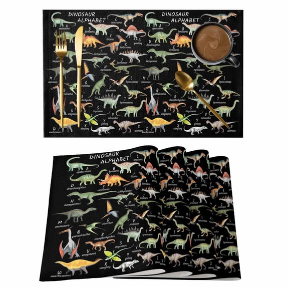 Black Dinosaur Placemats Set of 8 Vintage Letters Farm Animals Place ...