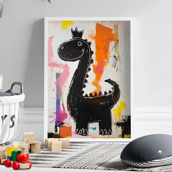 Black Dinosaur Print, Whimsical Basquiat Inspired Art
