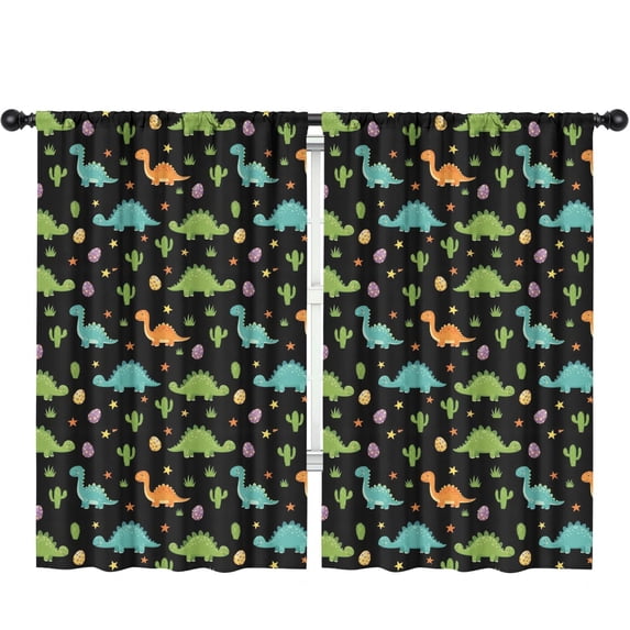 Black Dinosaurs Eggs Cacti Pattern Insulated Teens Curtains Set Of 2, Bedroom Essentials, Toddler Room Decor 52"x84"