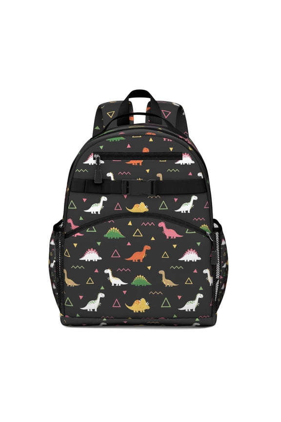 Black Dinosaurs Geometric Pattern Backpack for School,Cute School Bag,Schoolbag with Adjustable Shoulder Straps & Padded Back,15.25"x11.5"x5.25"