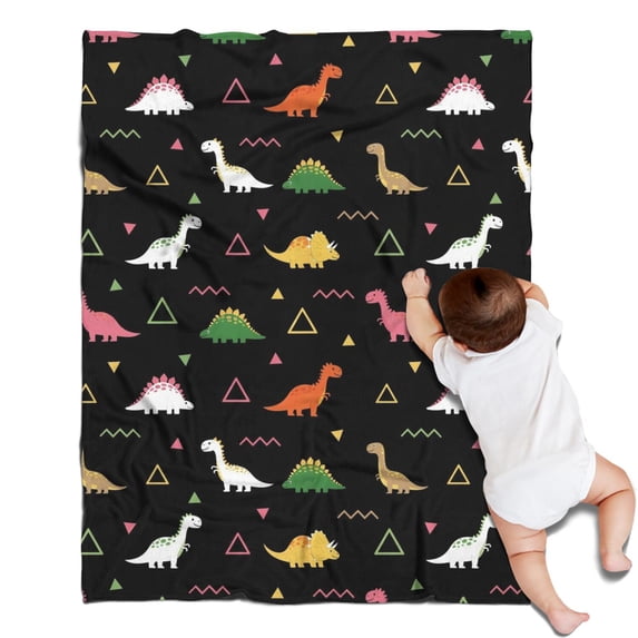 Black Dinosaurs Geometric Pattern Blanket,Comfortable Soft Flannel Throw Blanket,All Season,Warm Lightweight Blankets for Sofa Bed Couch Living Room Chair,30"x40"
