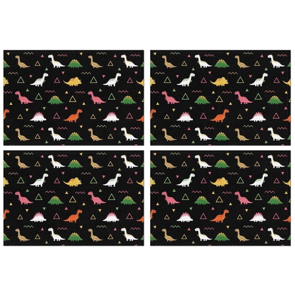 Black Dinosaurs Geometric Pattern Summer Placemats Table Placemats Set Of 4-Linen Kitchen Washable Placemats Table Mats 11.8"x17.7" Non-Slip Heat Resistant