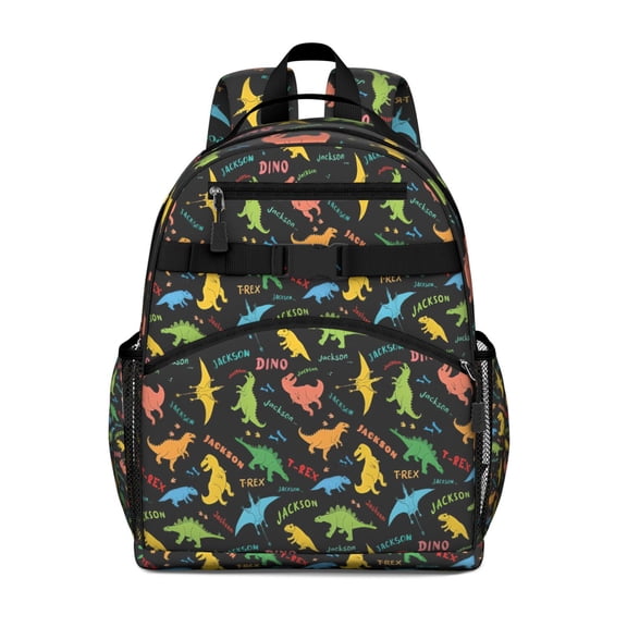 Black Dinosaurs Jackson Text Pattern Backpack for School,Cute School Bag,Schoolbag with Adjustable Shoulder Straps & Padded Back,15.25"x11.5"x5.25"