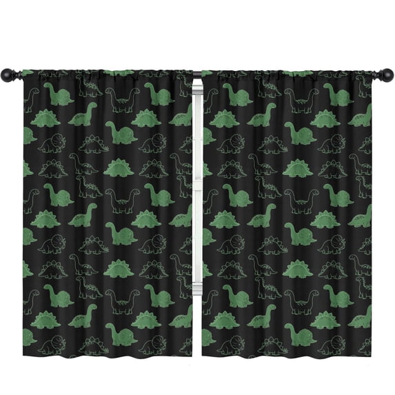 Black Dinosaurs Neon Pattern Insulated Teens Curtains Set Of 2, Bedroom Essentials, Toddler Room Decor 52"x84"