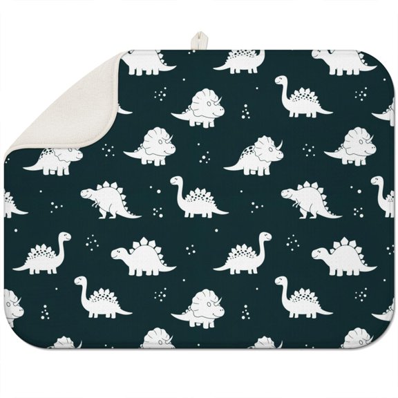 Black Dinosaurs Silhouette Pattern Dish Drying Mat for Kitchen 1 Pack, Ultra Absorbent Microfiber Dishes Drainer Mats,18"x24"