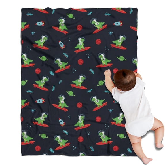 Black Dinosaurs Space Surfing Pattern Blanket,Comfortable Soft Lamb Wool Throw Blanket,All Season,Warm Lightweight Blankets for Sofa Bed Couch Living Room Chair,30"x40"