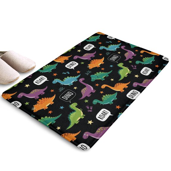 Black Dinosaurs Speech Bubbles Flannel Non Slip Door Rugs,Washable Door Mats Indoor,Decorative Door Mats,Dirt-Resistant and Absorbent Doormat for Entrance,Bedroom,Kitchen,Bathroom,23.5"x16"