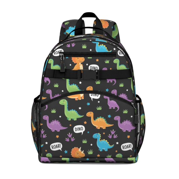 Black Dinosaurs Speech Bubbles Pattern Cute School Backpack Bag for School with Padded Back and Adjustable Shoulder Straps 15.25"x11.5"x5.25"