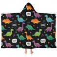 thumbnail image 1 of Black Dinosaurs Speech Bubbles Pattern Hooded Bath Towel，60"x35" for Ages 3 To 12 Kids, Quick Dry Lightweight Soft Microfiber Hood Beach Towel Cover Up for Kids, 1 of 7