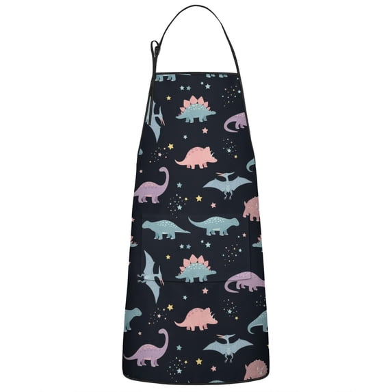 Black Dinosaurs Stars Pterosaurs Pattern Apron-Garden Aprons for Women with Pockets-Cotton Linen Waterproof Kitchen Cooking Gardening Aprons Adjustable for Kitchen,Cooking,BBQ and Salon 33x27 Inch