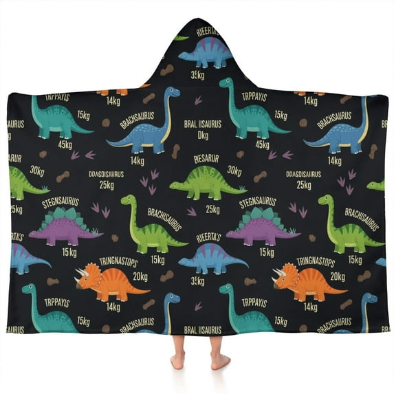 Black Dinosaurs with Weight Tags Hooded Bath Towel，60"x35" for Ages 3 To 12 Kids, Quick Dry Lightweight Soft Microfiber Hood Beach Towel Cover Up for Kids