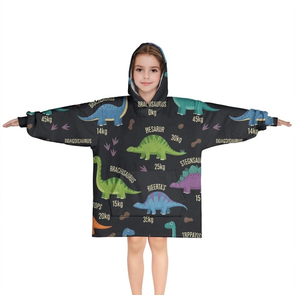 Black Dinosaurs with Weight Tags Blanket Hoodies for Kids 6-13YR Oversize Wearable Blanket Hoodies for Boys Girls Teens