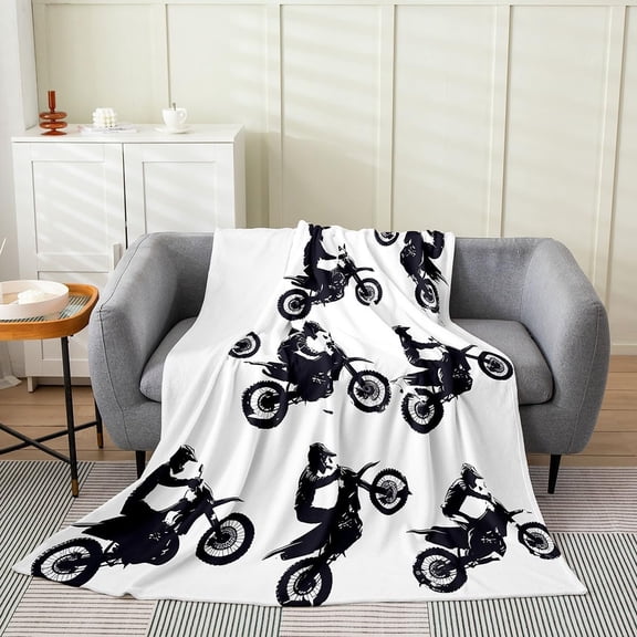 Black Dirt Bike Motorcycle Plush Throw Blanket for Couch and Bed