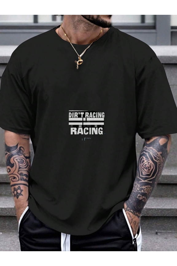Black Dirt Racing Bold Striped Oversize T-Shirt All Season 180g Cotton Single Sided Printed Crew Neck Short Sleeve