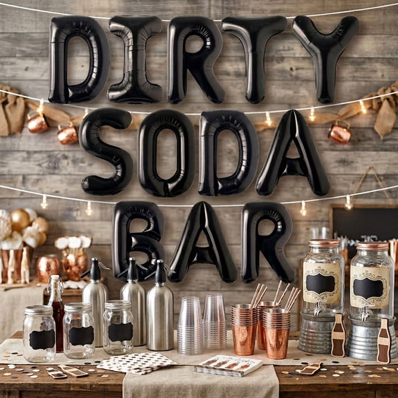 Black Dirty Soda Bar Letter Foil Balloons Retro Industrial Styling For Adult Indoor Outdoor Gathering Wall Backdrop