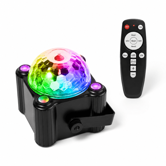 Black Disco Ball Party Light with Sound Activation, Multiple Light Modes, and Adjustable Mounting for Indoor and Outdoor Events