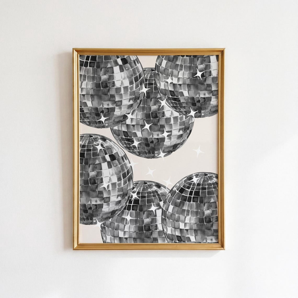 Black Disco Ball Retro 70S Mirrorball Poster, Funky Neutral, Living ...