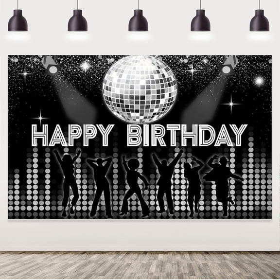 Black Disco Dancing Shining Light 4d Silver Laser Ball Happy Birthday Background Cloth for Men Women Birthday Back to the 90's Retro Friend Gathering Party Decoration Supplies