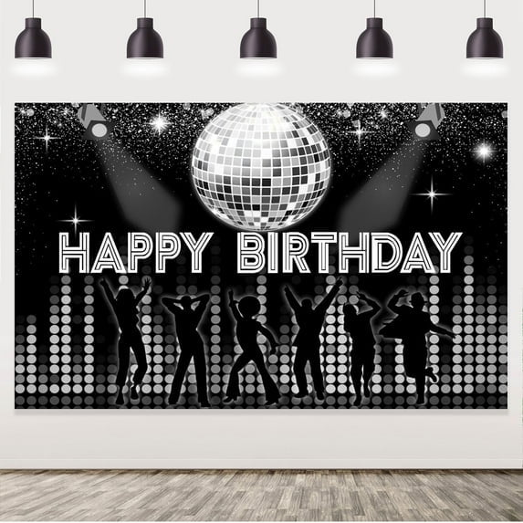 Black Disco Dancing Shining Light 4d Silver Laser Ball Happy Birthday Background Cloth for Men Women Birthday Back to the 90's Retro Friend Gathering Party Decoration Supplies