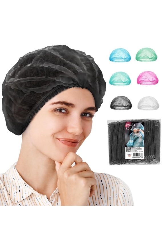 Disposable Bouffant Caps Spunbond Polypropylene Black 1000 count 21 in with Elastic Edge