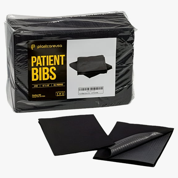 Black Disposable Dental Bibs for Tattoo Waterproof 13 x 18 (Pack of 50) by PlastCare USA