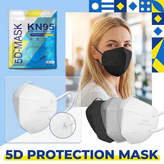 Black Disposable Masks | Kn95 Masks for Adults 5 Layer Black Face Masks Disposable 10 Pack | Daily Protection 3D 5D Fit Adult Size Non-Medical