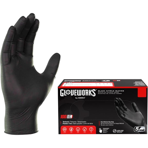 Black Disposable Nitrile Industrial Gloves 5 Mil, Latex/Powder-Free, Food-Safe, Textured
