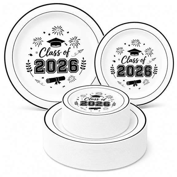 Black Disposable Plastic Party Plates, 10 Inch Dinner & 7 Inch Dessert, For 50 Guests