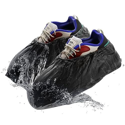 Black Disposable Shoe Covers for Indoors, 16 x 5.75 Inch. 100 Pack CPE Shoe Covers Disposable Non Slip. Disposable Boot Covers Waterproof. Disposable Booties for Shoes Covers Elastic Band
