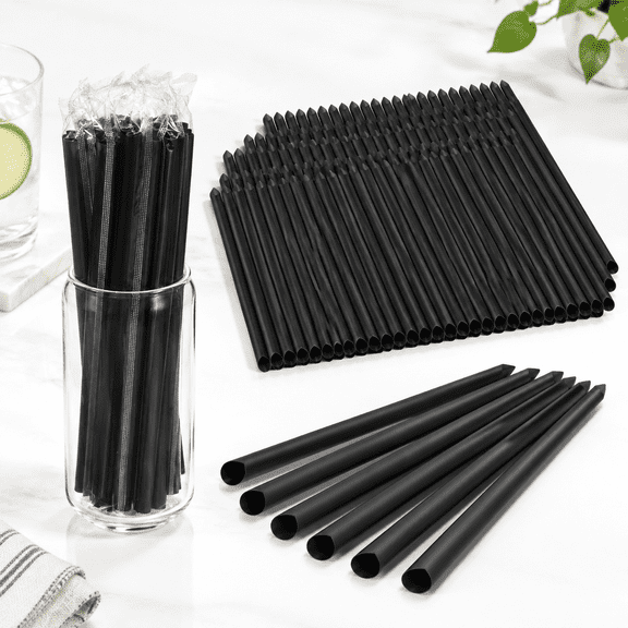 Black Disposable Smoothie Bubble Straws Bulk, 9.45 Inch Food Grade Straws