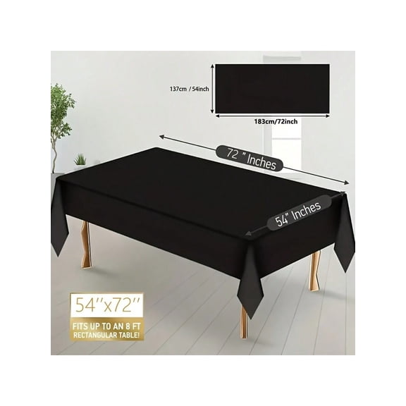 Black Disposable Tablecloth 54x72 Inches For 8 Ft Rectangular Table 1 Piece
