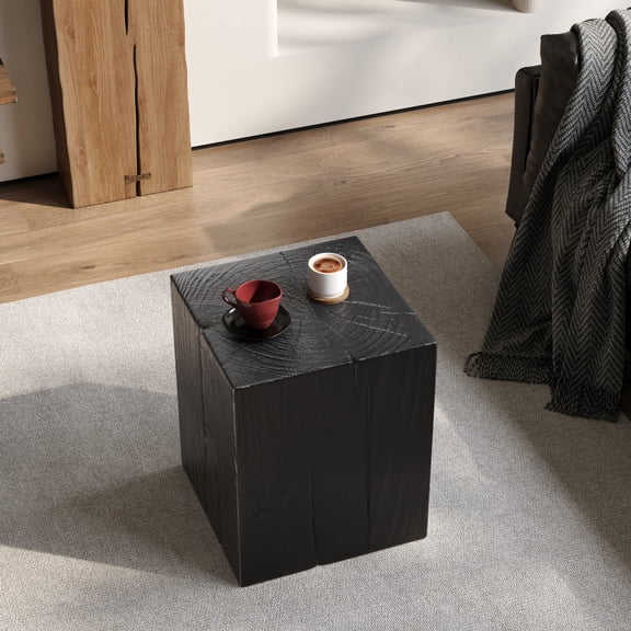 Black Distressed Wood-Look Square Column MGO Fiberglass End Table 200LBS Indoor Outdoor Stackable