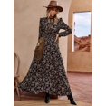thumbnail image 1 of Black Ditsy Floral Maxi Dress With Ruffle Trim And Tie Neck, 1 of 21