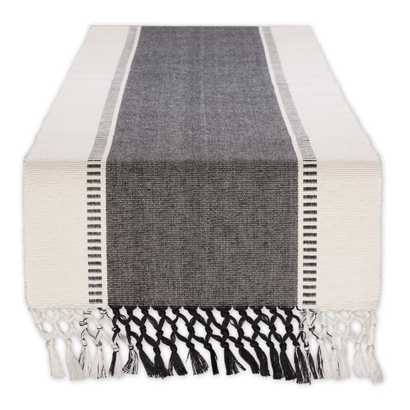 Black Dobby Stripe Ribbed Table Runner 13x108