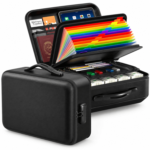 Black Document Box With Lock, Waterproof Hard-Shell Home Document Storage Safe