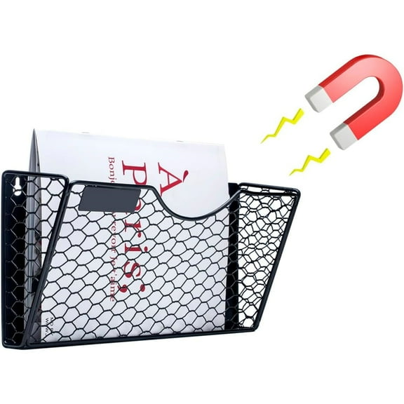 Black Document Mail Organizer,1Pack Durable Magnetic Hanging File Organizer,14x6.7x2.7In Reusable No Drilling Wall File Holder for Whiteboard