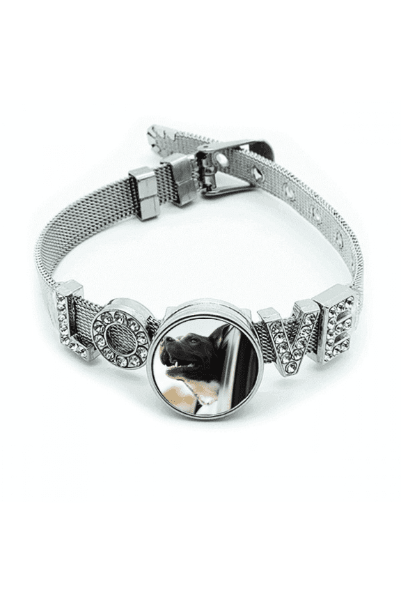 Black Dog Animal Photograph Picture Bracelet Wristband Crystal Love Adjustable Bangle