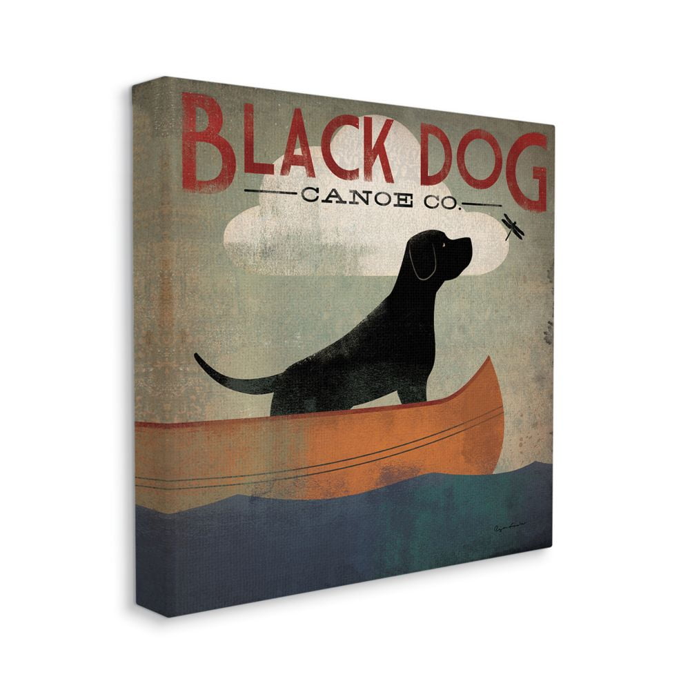 Black Dog Canoe Company Pet Boating Lake Sports Animals & Insects Gallery-Wrapped Canvas Print Wall Art, 17x17