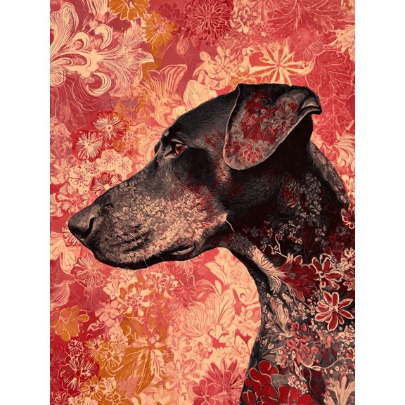 Black Dog Floral Canvas Print, Wall Art for Living Room Bedroom Office Cafe Hallway Entryway Apartment