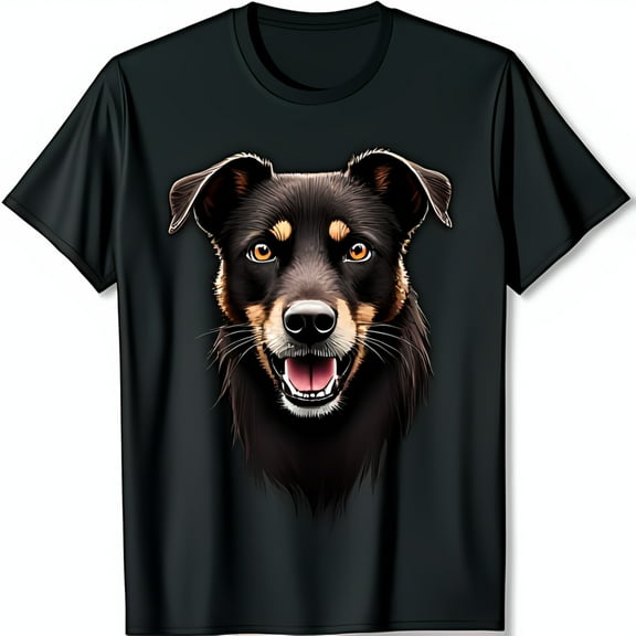 Black Dog Head Graphic T-Shirt Friendly Design on Soft Black Tee