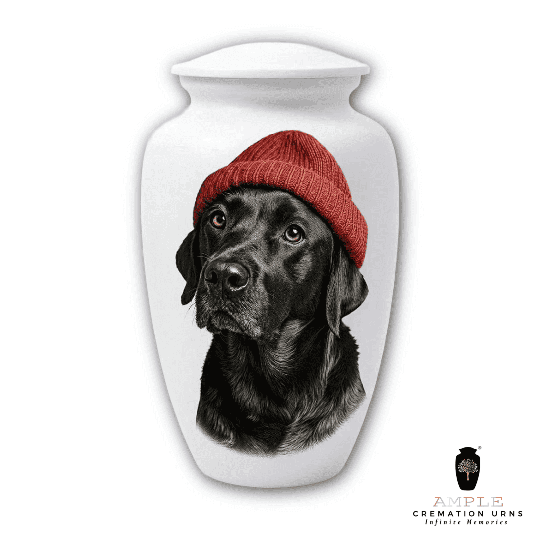 Black Dog Memorial Urn – Handmade Aluminum Pet Cremation Urn with Artistic Dog Portrait