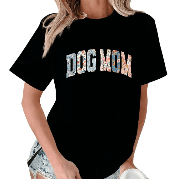 Black Dog Mom Varsity Floral Script Tshirt Graphic Tees Shirts Mother's Day S-5XL Tops