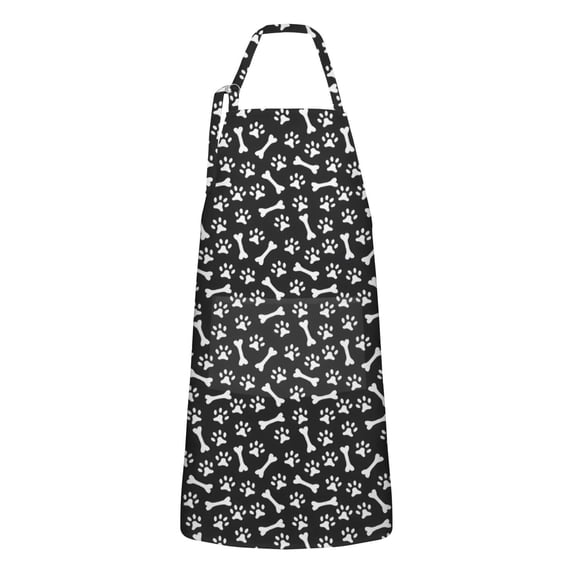 Black Dog Paw Footprint Bone Apron-Garden Aprons for Women with Pockets-Cotton Linen Waterproof Kitchen Cooking Gardening Aprons Adjustable for Kitchen,Cooking,BBQ and Salon 33x27 Inch
