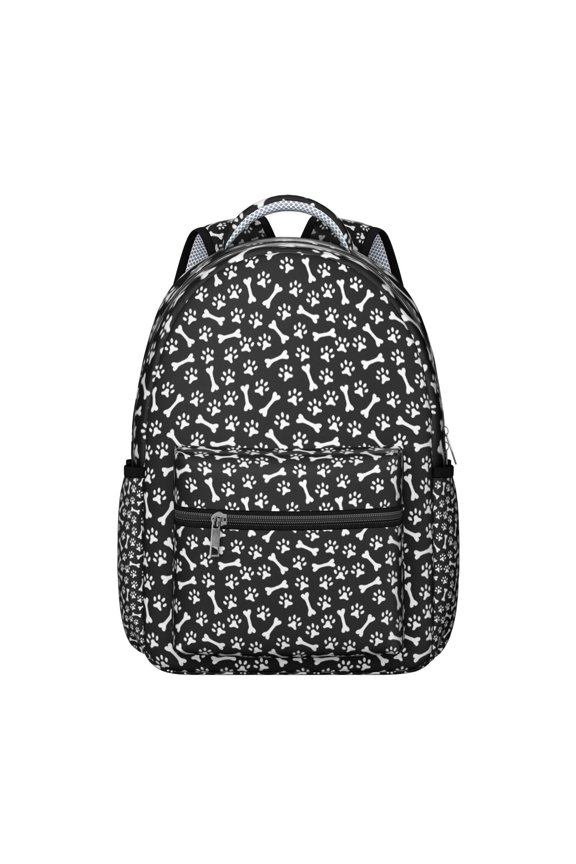 Black Dog Paw Footprint Bone Backpack for School,Cute School Bag,Schoolbag with Adjustable Shoulder Straps & Padded Back,15.3"x11"x7.1".